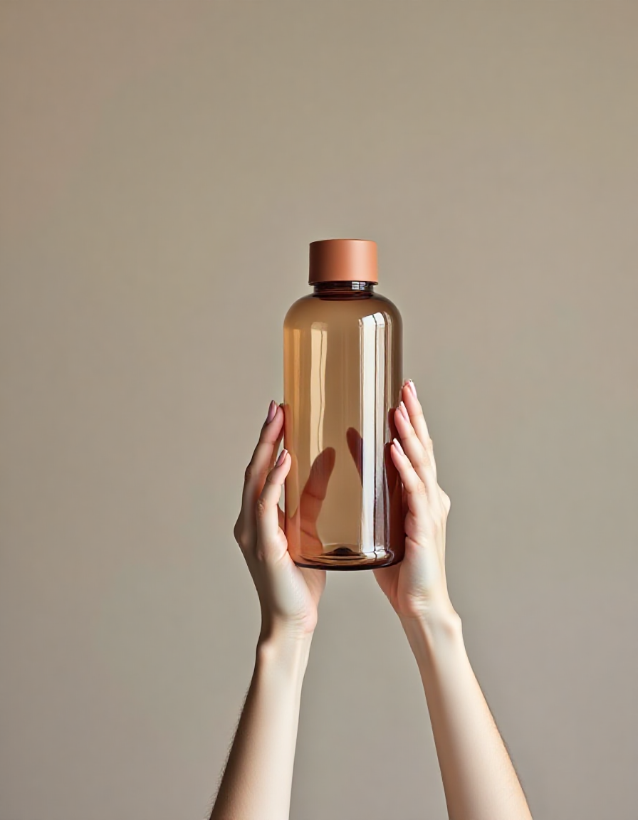 Welle 500ml studio water bottle — transparent clay Tritan, held in two hands